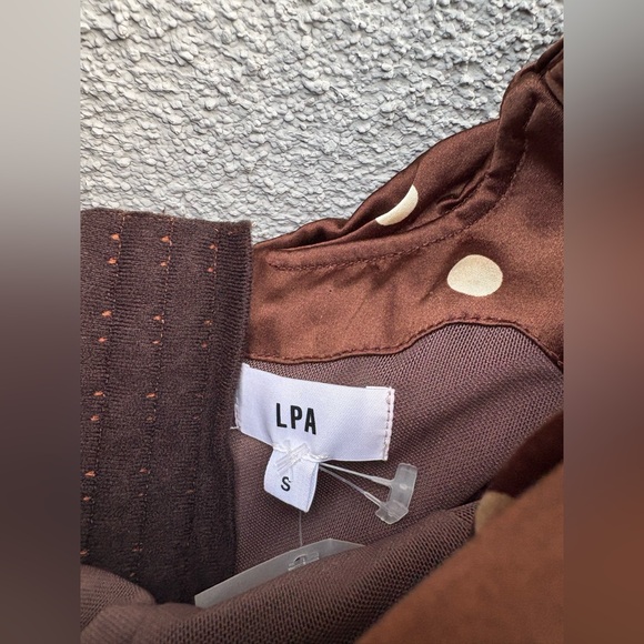 LPA Luisa Polka Dot Midi Dress Detachable Scarf Brown Cream NEW with tags! - Picture 8 of 13